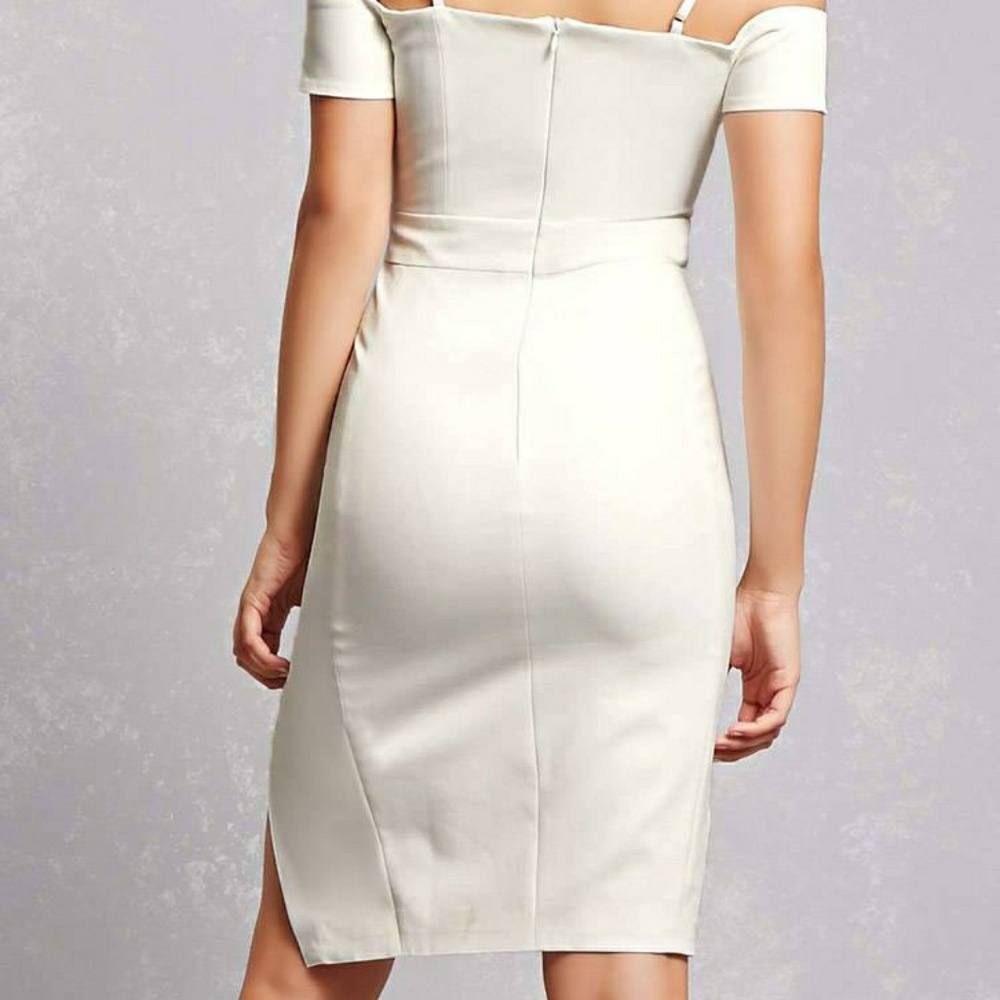 White Open Shoulder  Dress by Dark Pink - Picture 4 of 8